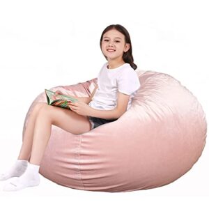 lukeight stuffed animal storage bean bag chair for kids and teens without filling, zipper storage beanbag cover for organizing stuffed animal, luxury velvet soft bean bag chair cover (no beans) large