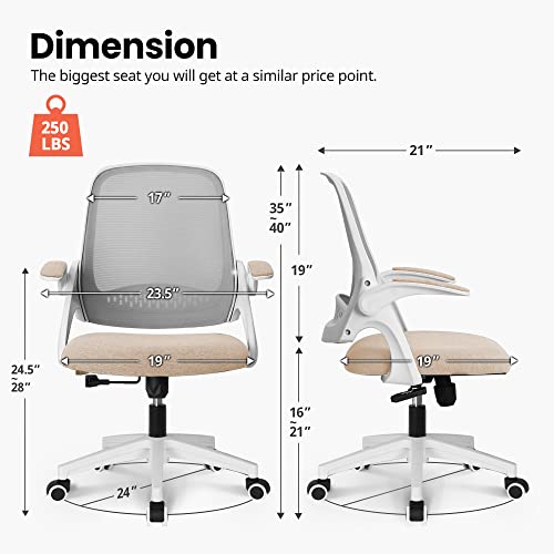 NEO CHAIR Office Desk Computer Gaming Chair with Ergonomic Lumbar Back Support Flip-up Padded Armrest Adjustable Height and Wheels for Home or Office (Beige)