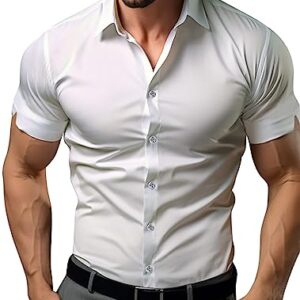 ATFORNA Dress Shirts for Men Cotton Slim Fit Stretch Button Down Shirts Business Causal Blouses White