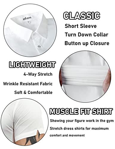 ATFORNA Dress Shirts for Men Cotton Slim Fit Stretch Button Down Shirts Business Causal Blouses White