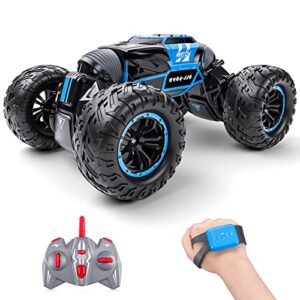 powerextra gesture rc car, 4wd 2.4ghz remote control car, double side transform off road rc stunt car, two rechargeable batteries, 50+ mins play car for 6-12 year old boys & girls