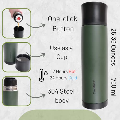 COOKER Thermos Bottle with mug 25 Oz, Coffee Thermos for Hot Drinks, Double Insulated Bottles, Sports Hot Thermos for Coffee,Water Bottle for Baby, Thermal Bottles, Hot Water Thermos