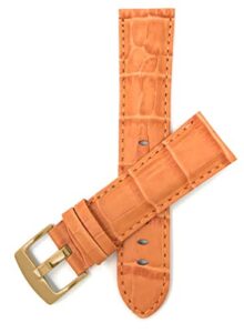 bandini mens leather watch band - alligator pattern leather watch strap - replacement watch band for classic and smart watch - 24mm watch band orange - gold buckle
