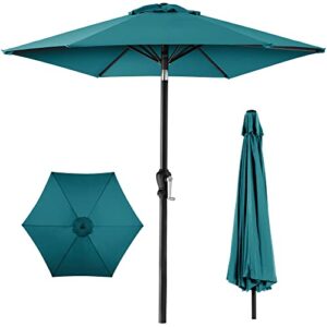 best choice products 10ft outdoor steel polyester market patio umbrella w/crank, easy push button, tilt, table compatible - cerulean