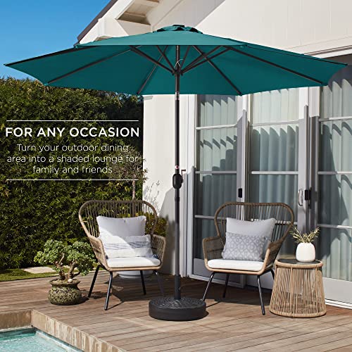 Best Choice Products 10ft Outdoor Steel Polyester Market Patio Umbrella w/Crank, Easy Push Button, Tilt, Table Compatible - Cerulean