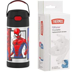 thermos funtainer 12 ounce stainless steel vacuum insulated kids straw bottle, spider-man & thermos replacement straws for 12 ounce funtainer bottle, clear, 1 pack