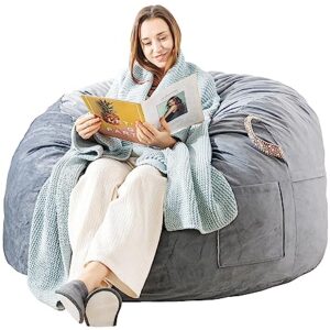 WhatsBedding [Removable Outer Cover] 3 ft Bean Bag Chairs for Adults with Filling,Stuffed Memory Foam Bean Bags with Filler,Soft Velvet Bean Bag Furniture for Teens,Machine Washble,3 Foot,Dark Gray