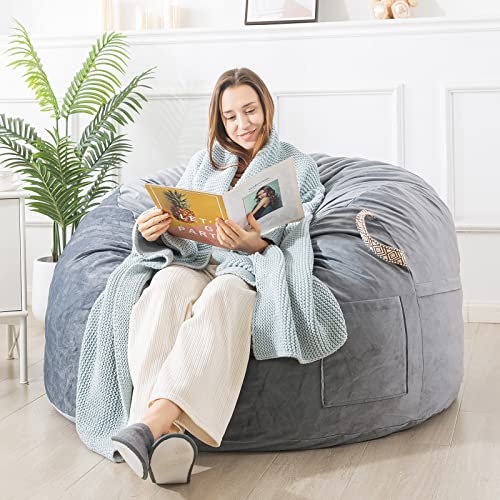 WhatsBedding [Removable Outer Cover] 3 ft Bean Bag Chairs for Adults with Filling,Stuffed Memory Foam Bean Bags with Filler,Soft Velvet Bean Bag Furniture for Teens,Machine Washble,3 Foot,Dark Gray