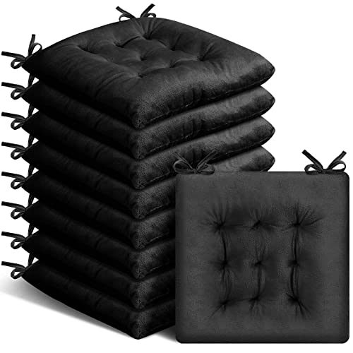 Roowest 9 Pack Seat Cushion Chair Cushions Pads with Ties Non Slip Chair Mat for Kitchen Office Dining Chairs Sofa Patio Furniture Indoor Outdoor Use, 16 x 16 Inch (Black)