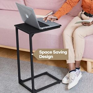 Nandae C Shaped End Table Set of 2, Sofa Table Snack Table Tray Side Table Bedside Table with Metal Frame for Laptop, Snack, Sofa Couch, Bed Living Room Bedroom, Black