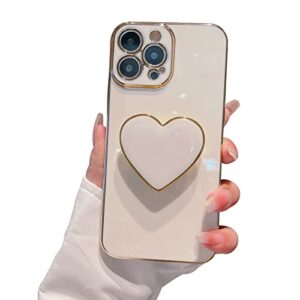 deavon compatible with iphone 13 pro max case with heart love easy grip stand kickstand, luxury plating gold soft tpu bumper protective case for girls womens-white