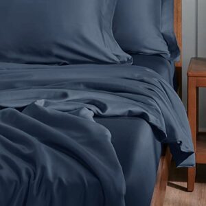 CozyLux 100% Organic Bamboo-Rayon Duvet Cover Queen Set Size Navy 3PCS 300TC Luxury Comforter Cover 90" x 90", Oeko-Tex Cooling Duvet Covers with Zipper Closure and Corner Ties,Navy