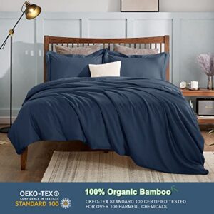 CozyLux 100% Organic Bamboo-Rayon Duvet Cover Queen Set Size Navy 3PCS 300TC Luxury Comforter Cover 90" x 90", Oeko-Tex Cooling Duvet Covers with Zipper Closure and Corner Ties,Navy