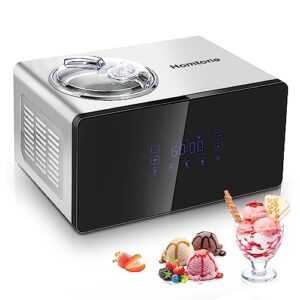 Homtone 1.6 Quart Ice Cream Maker Machine with Compressor, No Pre-freezing, 4 Modes, Adjusted Speed Frozen Yogurt Machine with LCD Display & Timer, Automatic Homemade Sorbet Maker Gelato Maker, Keep Cool for 2H-Make Soft & Hard Ice Cream in 60min