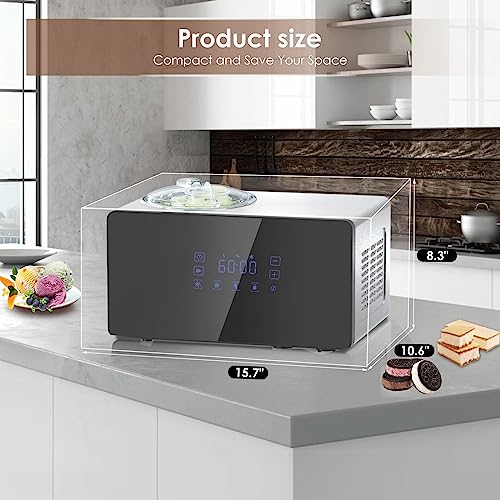 Homtone 1.6 Quart Ice Cream Maker Machine with Compressor, No Pre-freezing, 4 Modes, Adjusted Speed Frozen Yogurt Machine with LCD Display & Timer, Automatic Homemade Sorbet Maker Gelato Maker, Keep Cool for 2H-Make Soft & Hard Ice Cream in 60min