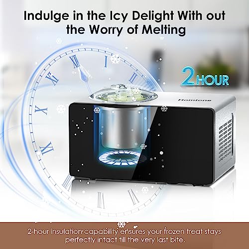 Homtone 1.6 Quart Ice Cream Maker Machine with Compressor, No Pre-freezing, 4 Modes, Adjusted Speed Frozen Yogurt Machine with LCD Display & Timer, Automatic Homemade Sorbet Maker Gelato Maker, Keep Cool for 2H-Make Soft & Hard Ice Cream in 60min