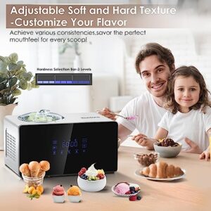 Homtone 1.6 Quart Ice Cream Maker Machine with Compressor, No Pre-freezing, 4 Modes, Adjusted Speed Frozen Yogurt Machine with LCD Display & Timer, Automatic Homemade Sorbet Maker Gelato Maker, Keep Cool for 2H-Make Soft & Hard Ice Cream in 60min