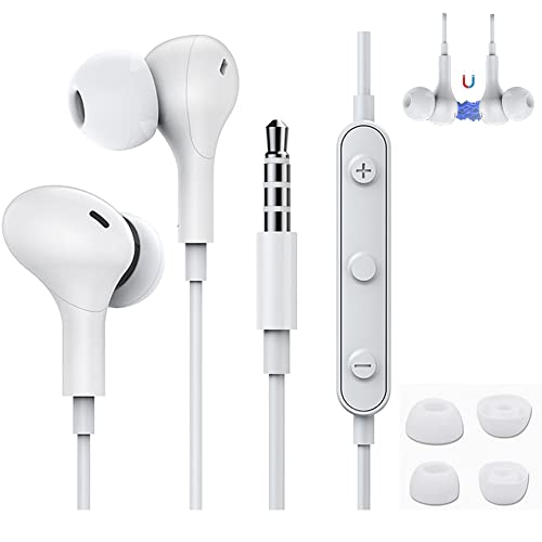 Earbuds Wired with Mic 3.5mm Jack Headphones Earphones for Galaxy S10 Plus, A14 5G, A13 5G, A42 5G, A52 5G, A51 A71 A03S A20S TCL 30 XL SE 20 Pro 5G, Moto One 5G Ace G Pure Pixel 5a 4a (White, 3.5mm)