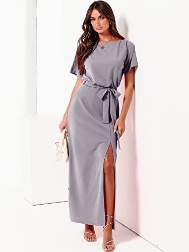 ANRABESS Women's Elegant Batwing Sleeve Tie Waist Long Dresses Formal Wedding Guest Cocktail Split Maxi Dress A951-huise-M