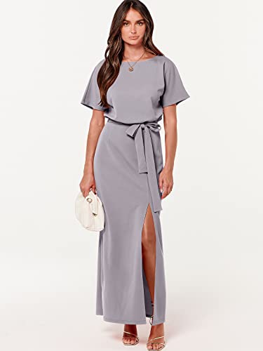 ANRABESS Women's Elegant Batwing Sleeve Tie Waist Long Dresses Formal Wedding Guest Cocktail Split Maxi Dress A951-huise-M