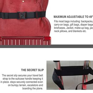 Travel Belt for Luggage Strap to Attach Bag to Suitcase Airport Travel Accessories Stylish & Adjustable Or Applies to Slim Belt for Women & Men (Black)