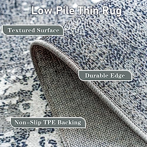 OMERAI Washable Rug 8'x10' Abstract Machine Washable Rugs Ultra-Thin Area Rugs for Living Room Non Slip Stain Resistant Modern Large Carpet for Bedroom Dining Room Office Grey Rug Washable (Grey)