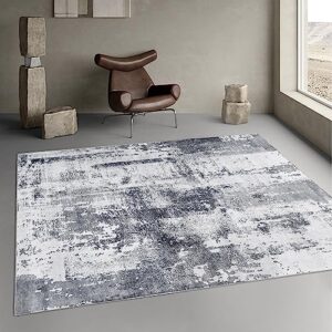 OMERAI Washable Rug 4'x6' Abstract Machine Washable Rugs Ultra-Thin Area Rugs for Living Room Non Slip Stain Resistant Modern Carpet for Bedroom Dining Room Office Kitchen Grey Rug Washable (Grey)
