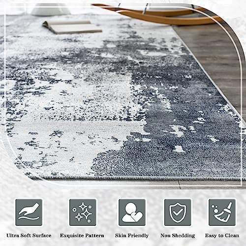 OMERAI Washable Rug 4'x6' Abstract Machine Washable Rugs Ultra-Thin Area Rugs for Living Room Non Slip Stain Resistant Modern Carpet for Bedroom Dining Room Office Kitchen Grey Rug Washable (Grey)