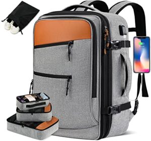 powaiter large travel backpack for women men fits 17 inch laptop, airline approved carry on backpack with 4 packing cubes-gray