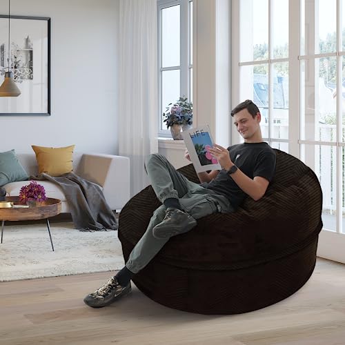 SEASXOLTE 4Ft Giant Bean Bag Chairs for Adults and Teens, Memory Foam Filling, Removable Velvet Cover, Round Sofa Chair for Dorm Room, Bedroom and Gaming Room,Coffee Brown