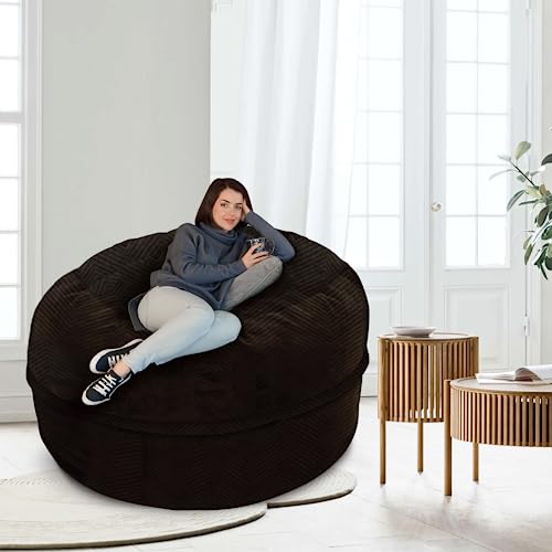 SEASXOLTE 4Ft Giant Bean Bag Chairs for Adults and Teens, Memory Foam Filling, Removable Velvet Cover, Round Sofa Chair for Dorm Room, Bedroom and Gaming Room,Coffee Brown