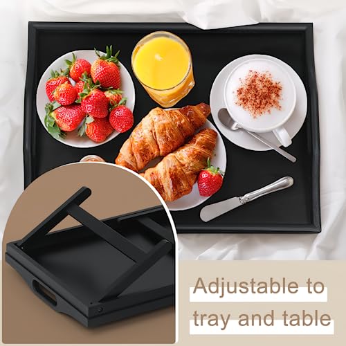 Bed Tray Table Breakfast Trays Serving Tray Bamboo Bed Laptap with Floding Legs Handles and Phone Holders