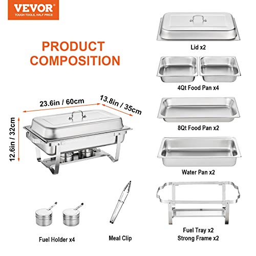 VEVOR Chafing Dish Buffet Set, 2 Packs, Silver