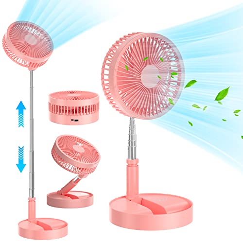 Foldable Table Floor Standing Fan, 7.8" Portable Standing Fan, 7200mAh USB Rechargeable Foldaway Desk Fan Portable Telescopic Pedestal Fan with Height Adjustable 4 Speeds, for Home Office Outdoors