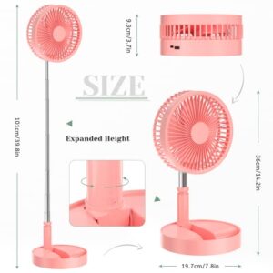 Foldable Table Floor Standing Fan, 7.8" Portable Standing Fan, 7200mAh USB Rechargeable Foldaway Desk Fan Portable Telescopic Pedestal Fan with Height Adjustable 4 Speeds, for Home Office Outdoors