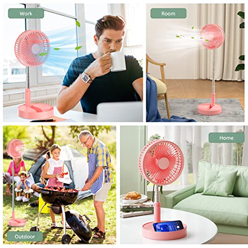 Foldable Table Floor Standing Fan, 7.8" Portable Standing Fan, 7200mAh USB Rechargeable Foldaway Desk Fan Portable Telescopic Pedestal Fan with Height Adjustable 4 Speeds, for Home Office Outdoors