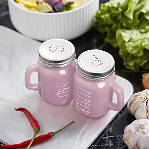 Pink Salt and Pepper Shakers Set, Bivvclaz 4 oz Glass Pink Salt Pepper Shaker Set with Stainless Steel Lid, Pink Kitchen Decor and Accessories for Home Restaurants Wedding
