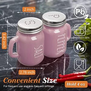 Pink Salt and Pepper Shakers Set, Bivvclaz 4 oz Glass Pink Salt Pepper Shaker Set with Stainless Steel Lid, Pink Kitchen Decor and Accessories for Home Restaurants Wedding