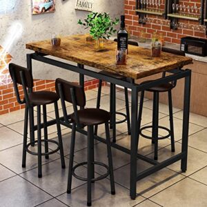 recaceik dining table set for 4 bar kitchen table and chairs for 4, counter height dinner table with 4 pu leather upholstered backrest stool, dining room breakfast table set for apartment