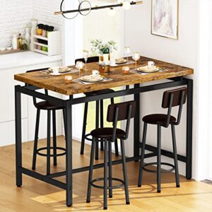 Recaceik Dining Table Set for 4 Bar Kitchen Table and Chairs for 4, Counter Height Dinner Table with 4 PU Leather Upholstered Backrest Stool, Dining Room Breakfast Table Set for Apartment