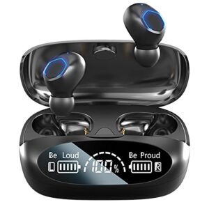 pmopdsnne wireless earbuds bluetooth 5.3 true wireless headphones with led display charging case ipx7 waterproof usb-c button control powerful bass in ear earphones one-step pairing headset