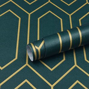 safiyya peel and stick wallpaper gold and dark teal green wallpaper geometric contact paper textured wallpaper self adhesive removable wallpaper for walls vinyl roll 118"x17.3"