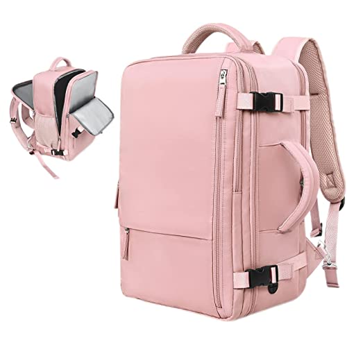 Rinlist Travel Backpack for Women, TSA-Friendly Carry-on Backpack Airline Approved, Hiking Sport Casual Daypack Rucksack Waterproof Personal Item Backpack for Work Business College, Pink