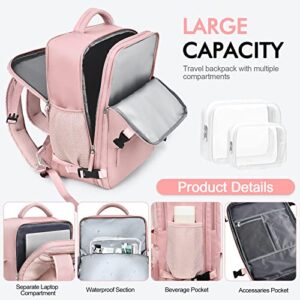 Rinlist Travel Backpack for Women, TSA-Friendly Carry-on Backpack Airline Approved, Hiking Sport Casual Daypack Rucksack Waterproof Personal Item Backpack for Work Business College, Pink