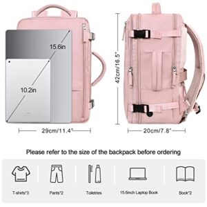 Rinlist Travel Backpack for Women, TSA-Friendly Carry-on Backpack Airline Approved, Hiking Sport Casual Daypack Rucksack Waterproof Personal Item Backpack for Work Business College, Pink