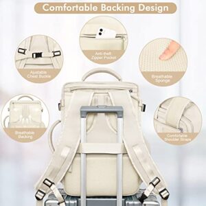 Rinlist Travel Backpack for Men Women, Airline Approved Carry-on Backpack, Anti Theft Personal Item Backpack, Waterproof Casual Daypack for College Weekender Business Hiking Gym Sports, Beige