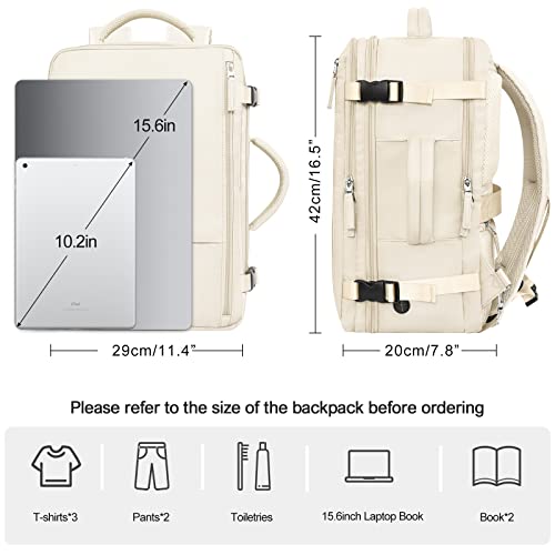 Rinlist Travel Backpack for Men Women, Airline Approved Carry-on Backpack, Anti Theft Personal Item Backpack, Waterproof Casual Daypack for College Weekender Business Hiking Gym Sports, Beige