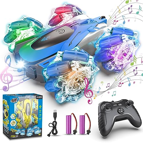 YUZ Remote Control Car, RC Stunt Cars Double Side 360° Flips Rotating Toy, 4WD 2.4Ghz with Colorful Lights LED Lights Adults Boys Girls Kids Gift 2Pcs Rechargeable Batteries