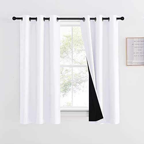 NICETOWN 100% Blackout Curtain 54 inches Long, Double-Deck Completely Blackout Window Treatment Thermal Insulated Lined Drape for Small Window (White, 1 PC, 42 inches Width Each Panel)