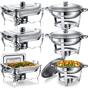 riakrum 6 pcs 5 qt chafing dish buffet set round and rectangular stainless steel chafer complete set full size catering chafer warmer with trays pan lid folding frame for kitchen party banquet dining